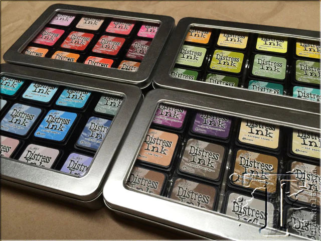Boîte Métallique Ranger Mini Distress Ink - Boîtier Étain Pour 12 Mini Encriers Distress Avec Couvercle Transparent