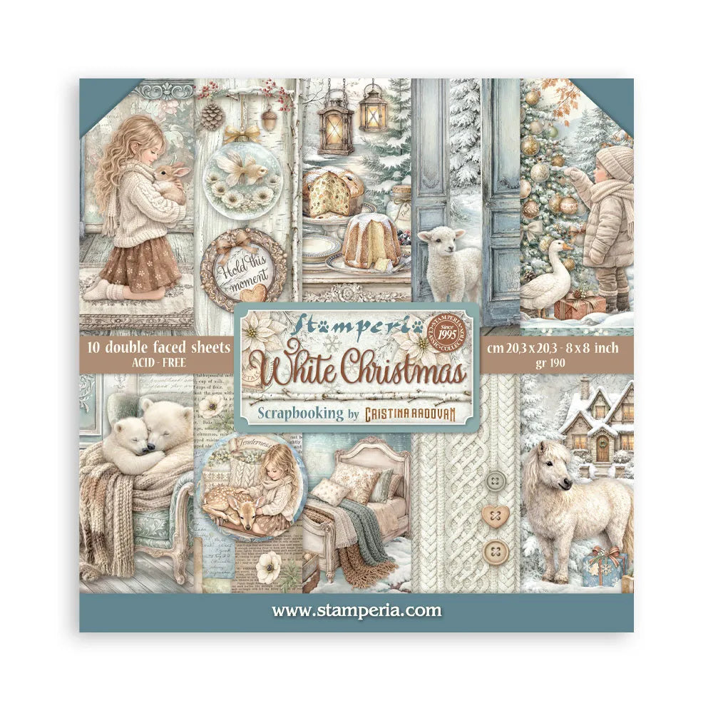 Stamperia - White Christmas - 10x dubbelzijdig 8x8 inch