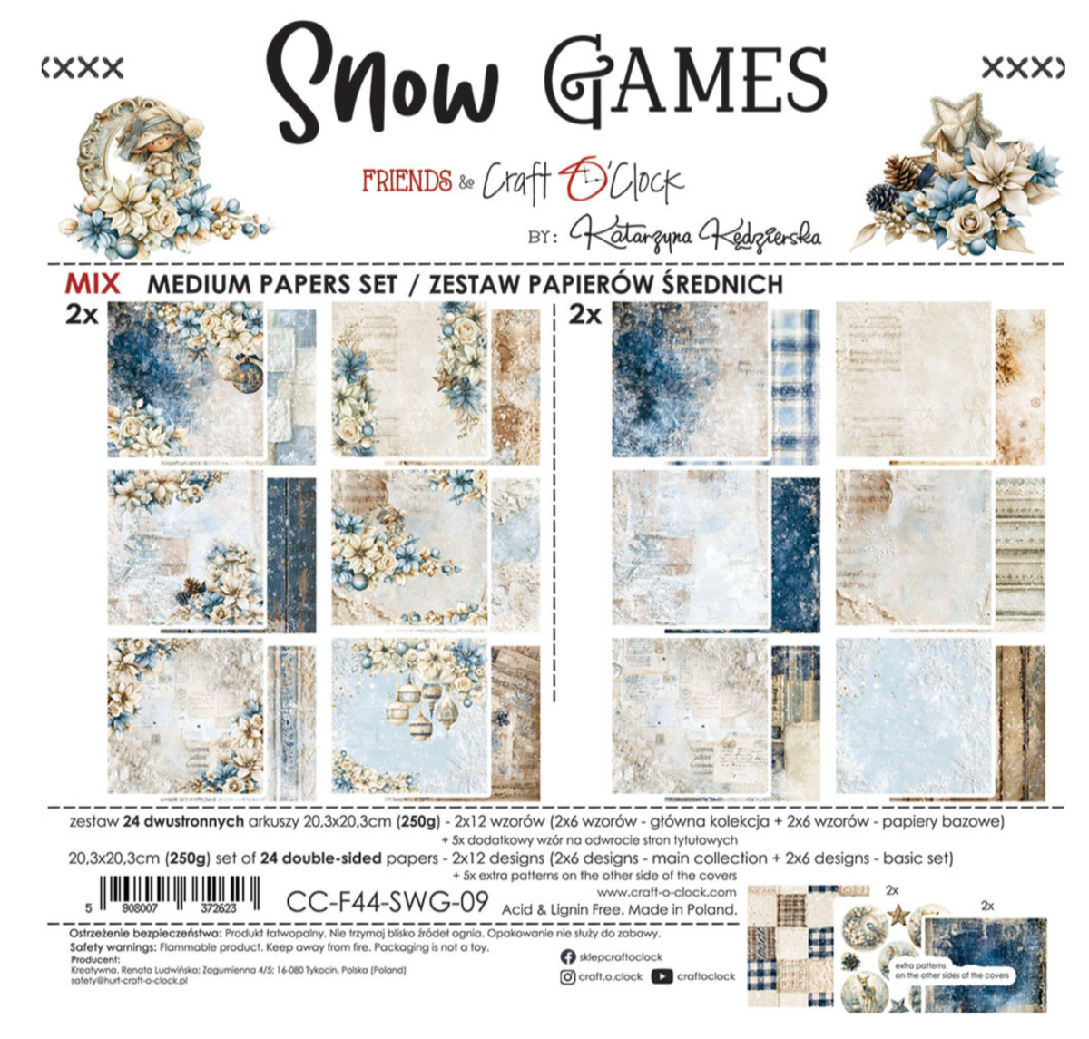 Craft o' clock Snow Games 8x8 inch Mix Paper Set