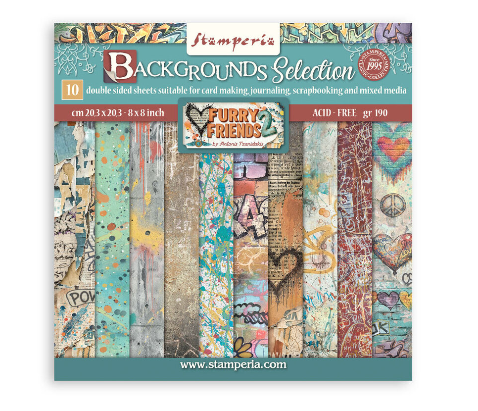 Stamperia - Furry Friends 2 8x8 Inch Paper Pack Maxi Background Selection
