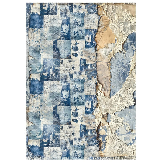 Ciao Bella - Urban blue denim A4 mixed media rice paper (4 pcs)