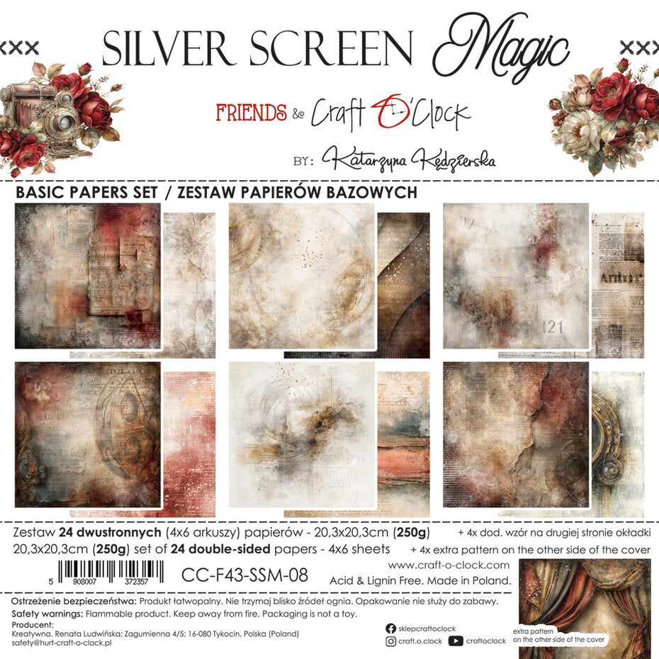 Craft o' clock - Silver Screen Magic 8x8 Inch Basic Paper Set by Katarzyna Kedzierska