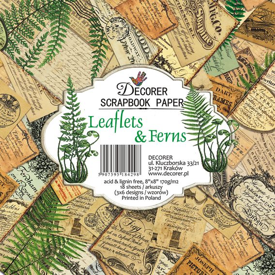 Decorer - Leaflets & Ferns 8x8 scrapbook paper