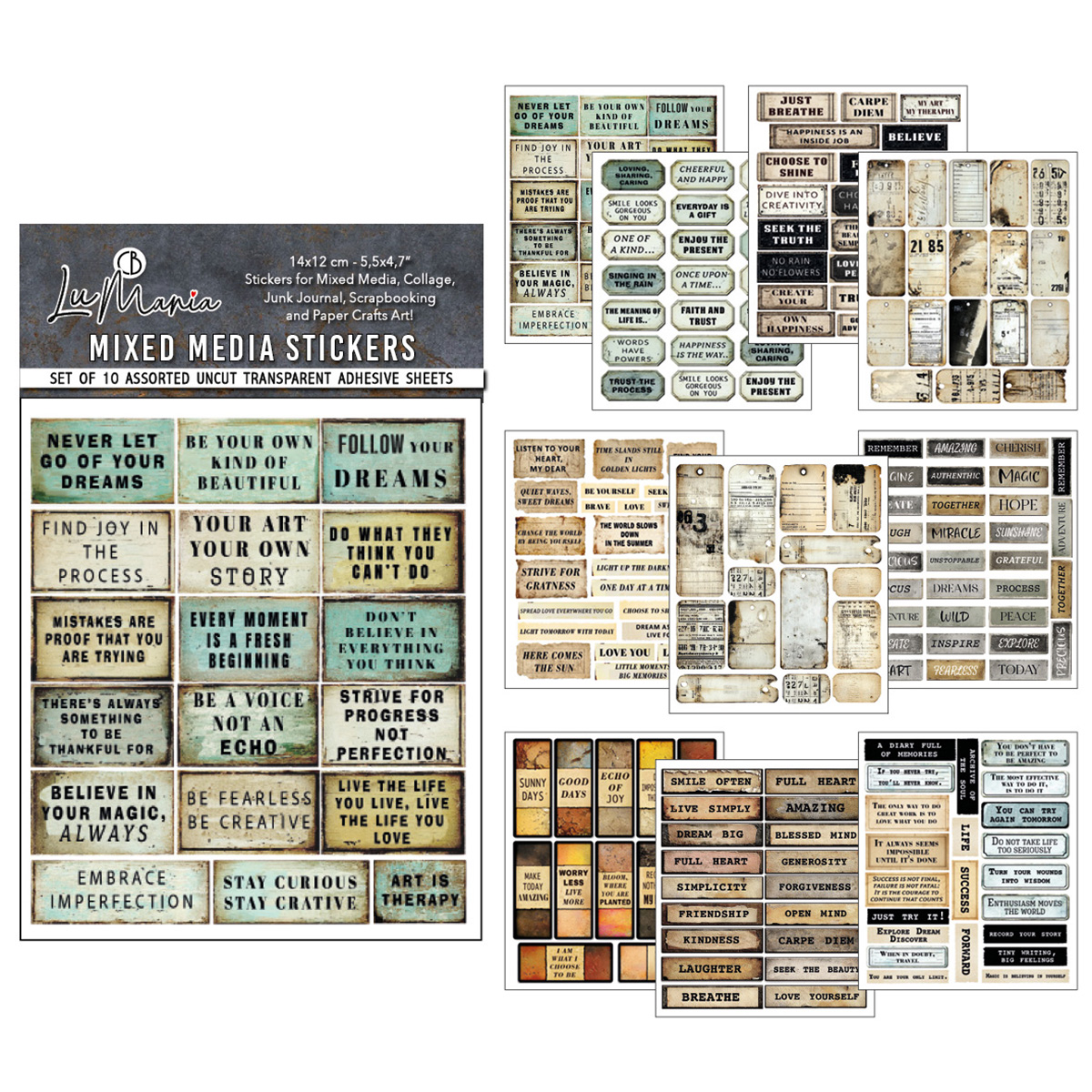 LuMania mixed media stickers kind thoughts