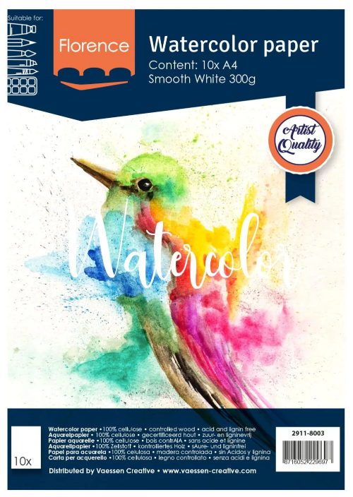 Florence - Watercolor paper Smooth A4 300g white 10 pieces