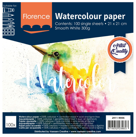 Florence - Watercolor papier Glad 21x21cm 300g wit
