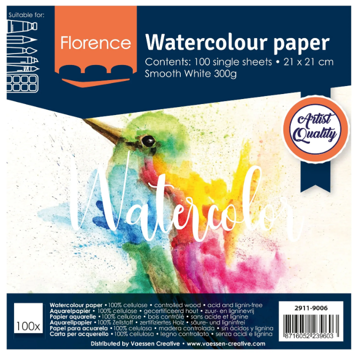 Florence - Watercolor paper Smooth 21x21cm 300g white