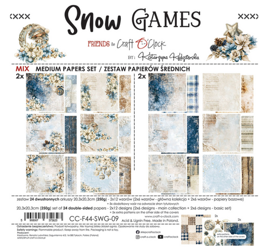 Craft o' clock Snow Games 8x8 inch Mix Paper Set