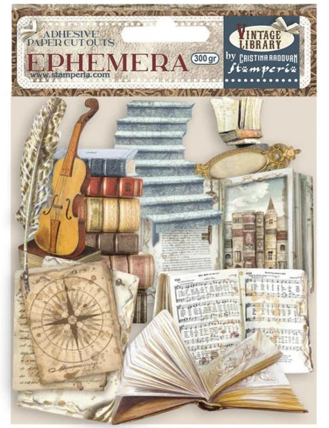 Stamperia - Adhesive Paper Cut Outs Ephemera Vintage Library