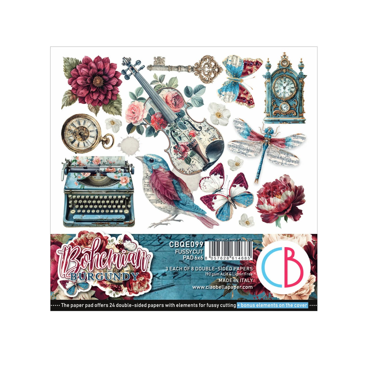 Ciao Bella Bohemian Burgundy fussy cut pad