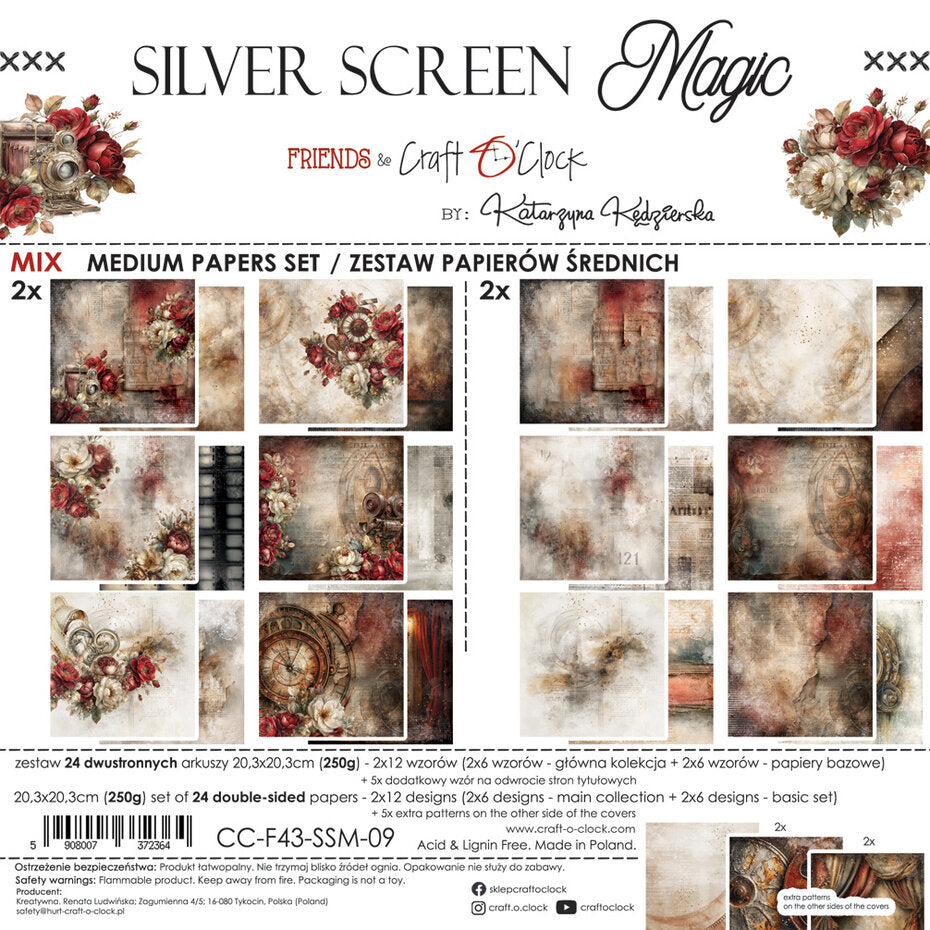 Craft o' clock - Silver Screen Magic 8x8 Inch Medium Mix Paper Set by Katarzyna Kedzierska