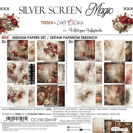 Craft o' clock - Silver Screen Magic 8x8 Inch Medium Mix Paper Set by Katarzyna Kedzierska