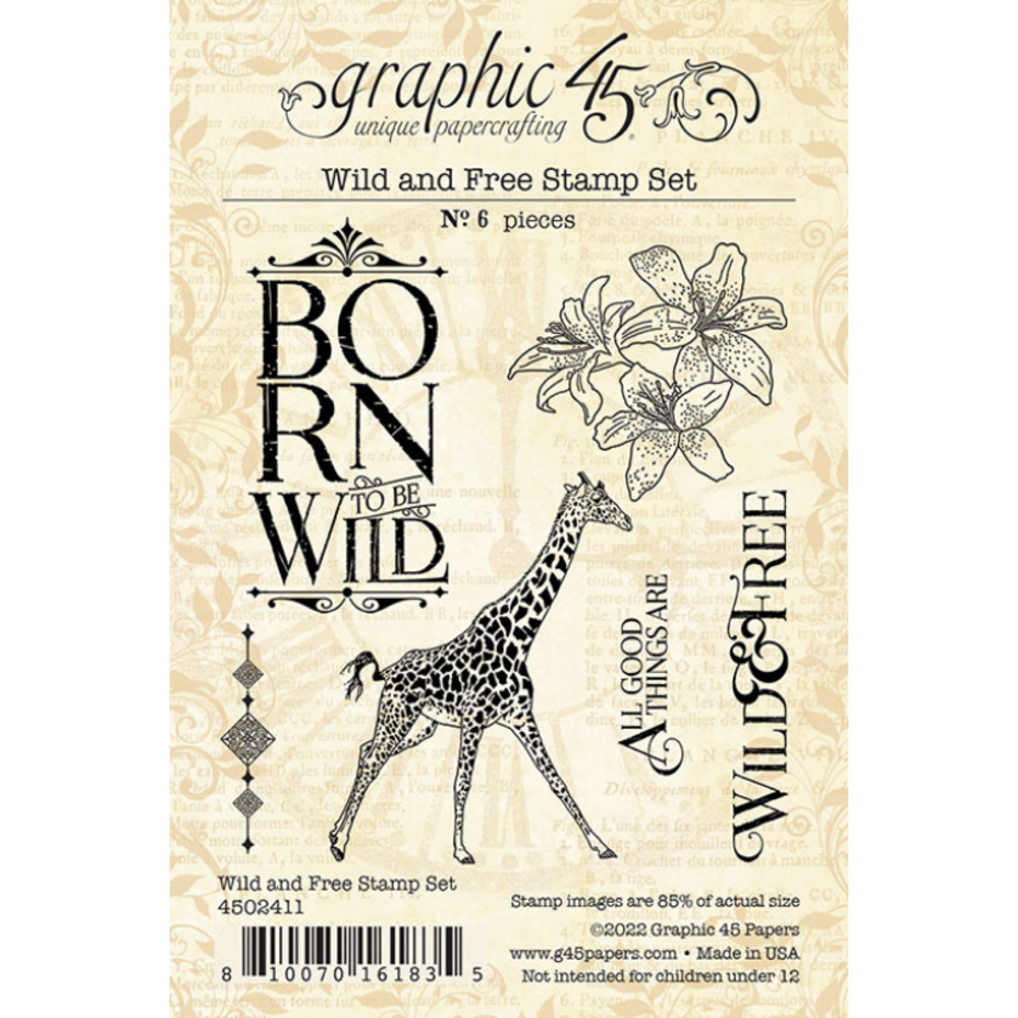 Stempelset „Graphic 45 Wild &amp; Free“.