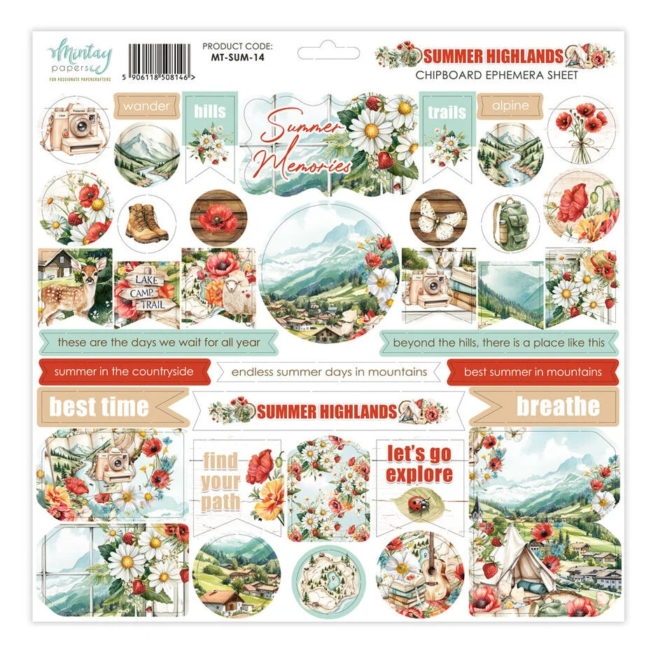 Mintay Papers - Summer Highlands -Chipboard Ephemera Sheet
