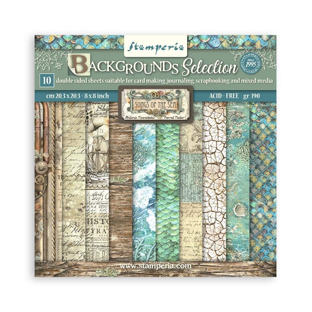 Stamperia - Songs of the Sea Backgrounds Selection 8x8 inch