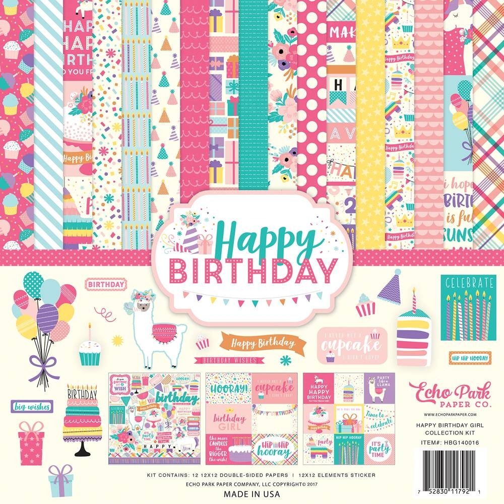 Echo Park -  happy birthday girl 12x12 inch collection kit