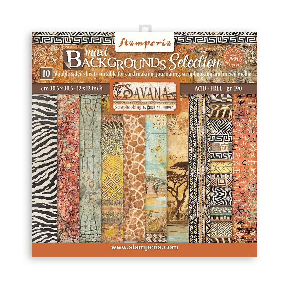 Stamperia - Maxi Backgrounds Selection Savana 12x12 inch paper pack